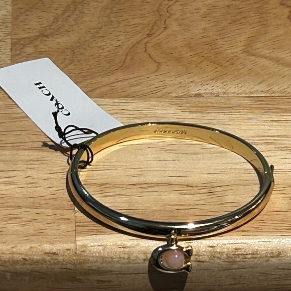 COACH Women’s Gold Logo Charm Hinged Bangle Bracelet - Picture 4 of 8